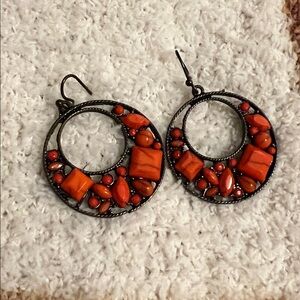 Orange Beaded Hoop Earrings
